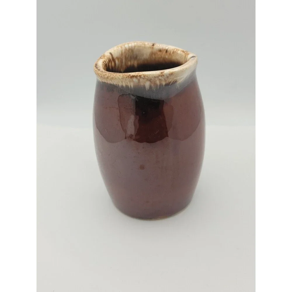 Vintage Hull USA Oven Proof Pottery Brown Drip Glaze Creamer Syrup Pitcher 4.5
